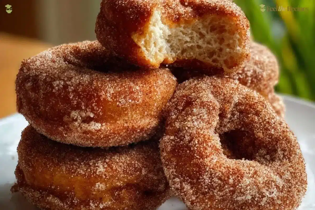 Freshly baked apple cider donuts with a cinnamon sugar crust