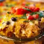 Delicious Mexican chicken casserole baked with spices and cheese.