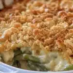 Delicious Southern-Style Green Bean Casserole served in a baking dish