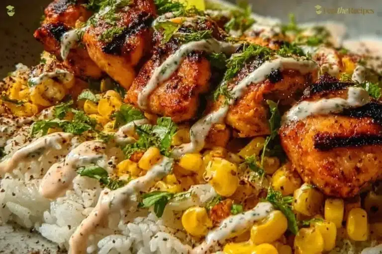 Delicious Street Corn Chicken Rice Bowl with grilled chicken and fresh toppings