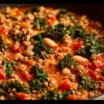 Tuscan Turkey and White Bean Skillet served with herbs and vegetables