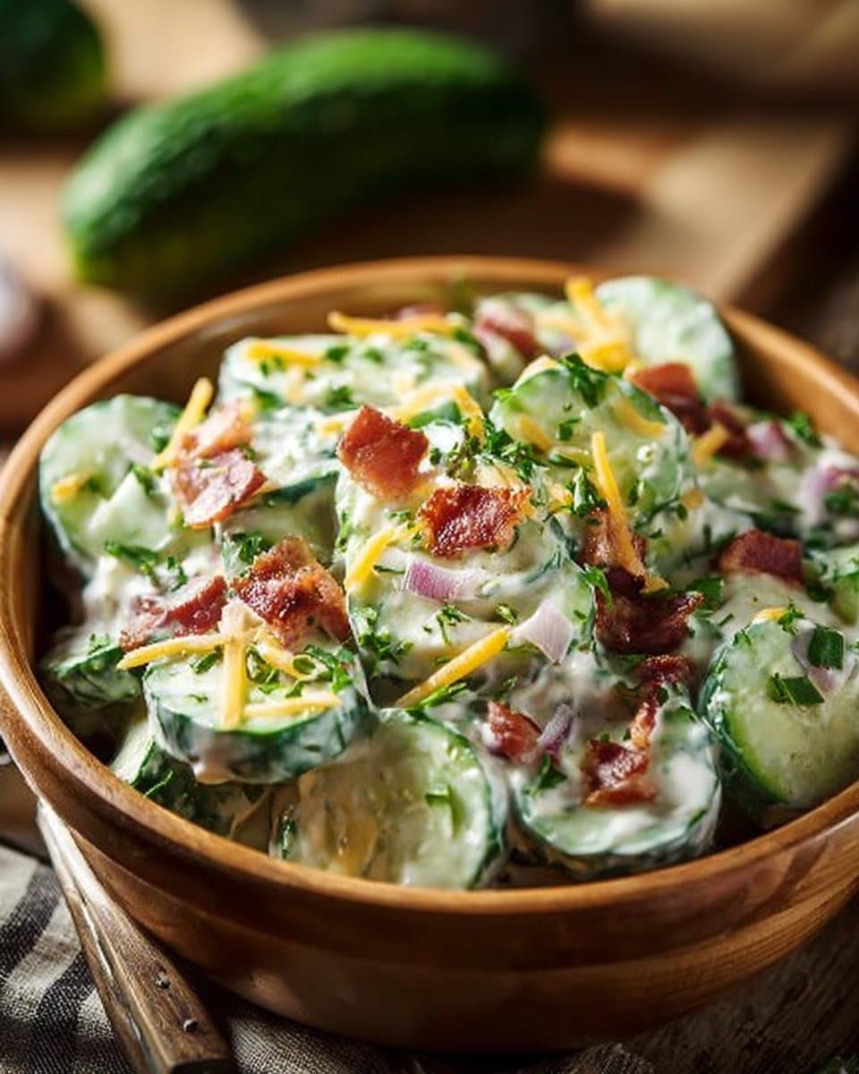 Creamy Cucumber Salad with Bacon and Cheese