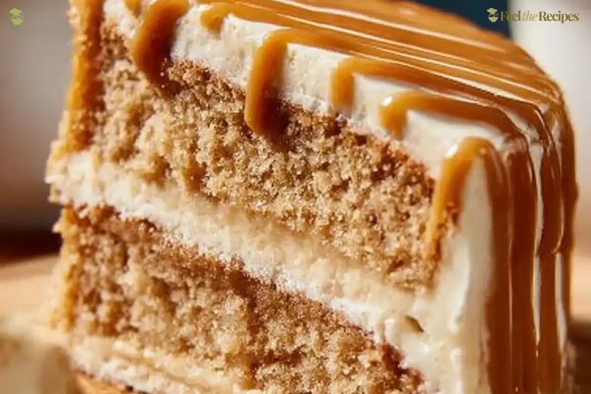 Delicious Biscoff Cake topped with creamy frosting and Biscoff crumbs