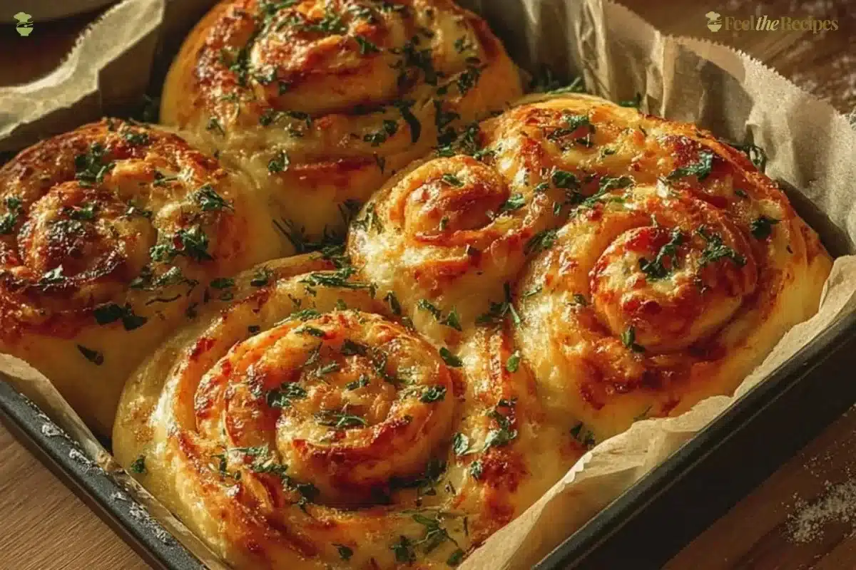 Buttery cheese garlic rolls fresh out of the oven, golden and fluffy