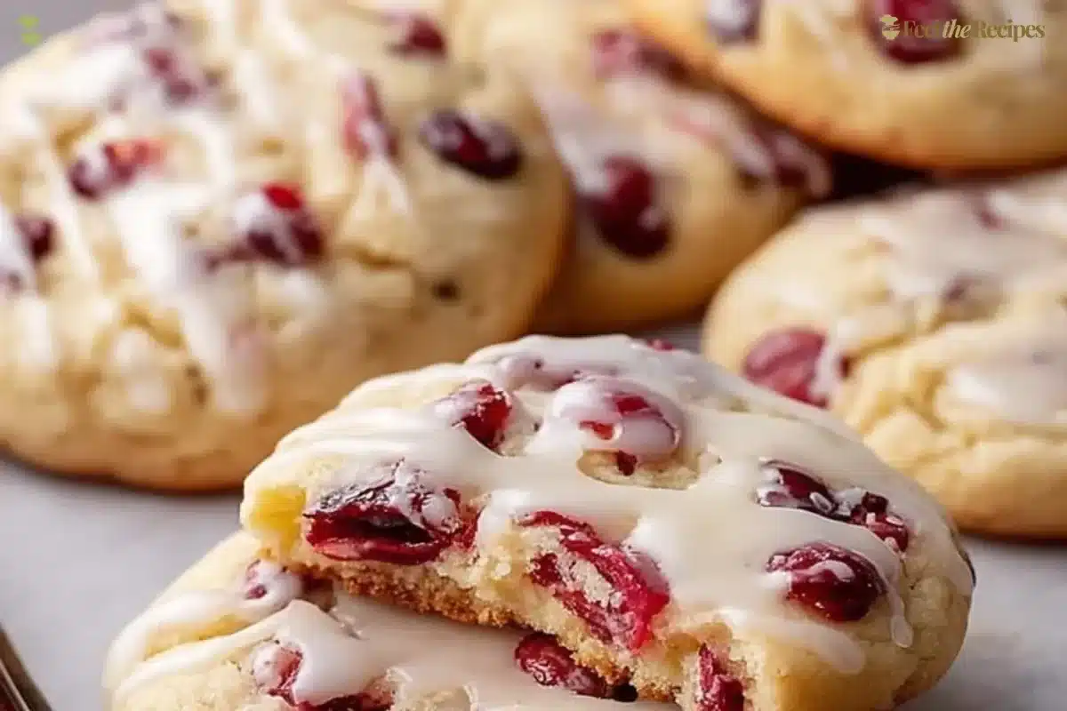 Chewy Christmas cranberry orange cookies on a festive plate