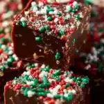Delicious homemade Christmas Fudge on a festive plate