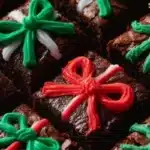 Festively decorated Christmas Present Brownies ready for holiday gifting