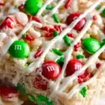 Delicious Christmas Rice Krispie Treats decorated with festive toppings.