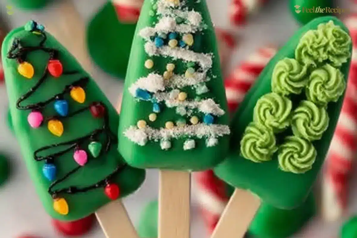 Festive Christmas tree cake pops decorated for holiday celebrations