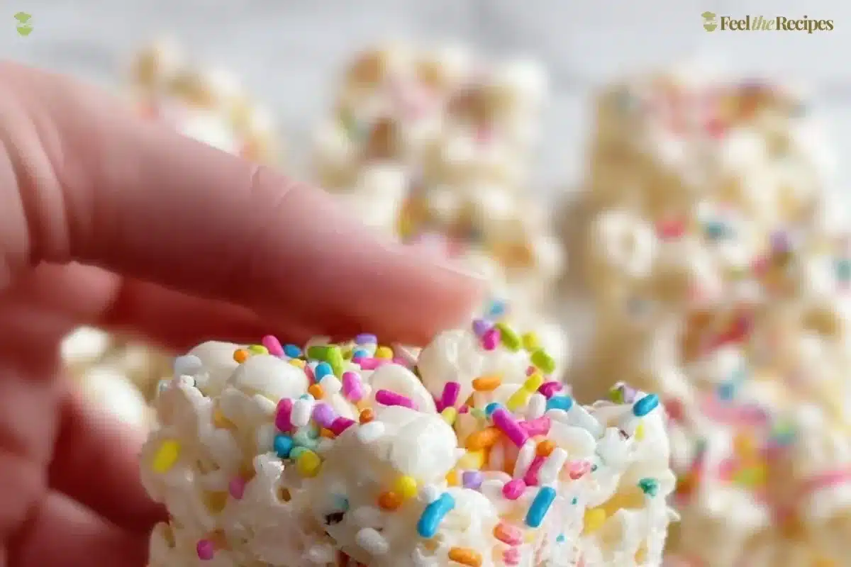 Colorful Funfetti Marshmallow Popcorn Treats in a bowl