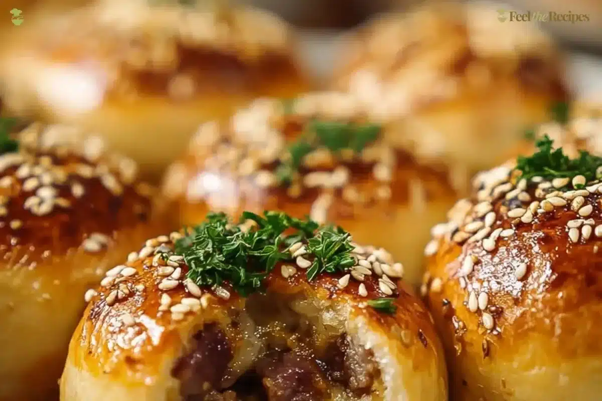 Delicious Garlic Parmesan Cheeseburger Bombs with juicy beef and garlic flavor