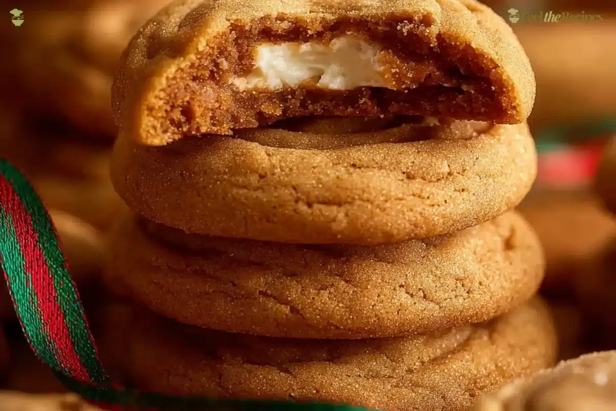 Gingerbread Cheesecake Cookies decorated with icing and festive sprinkles