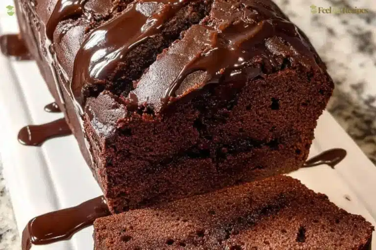 Delicious hot fudge brownie bread topped with rich chocolate sauce