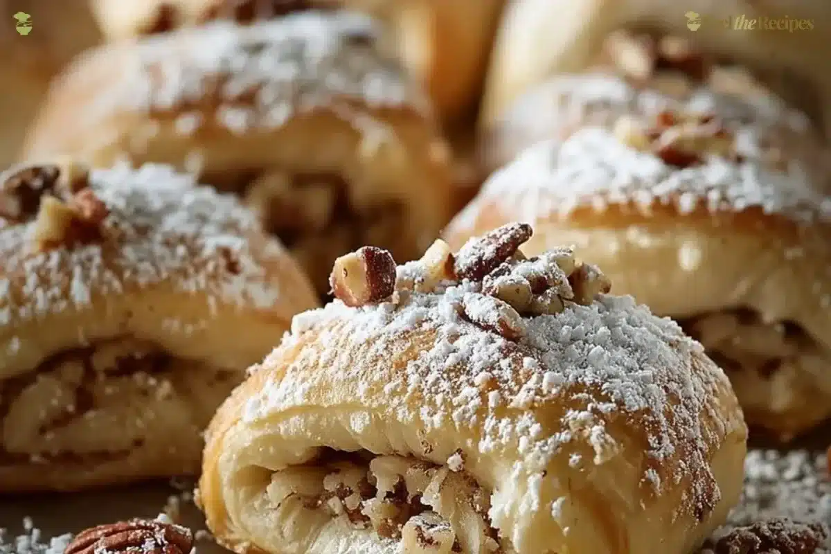 Plate of delicious Italian Nut Roll Cookies garnished with nuts