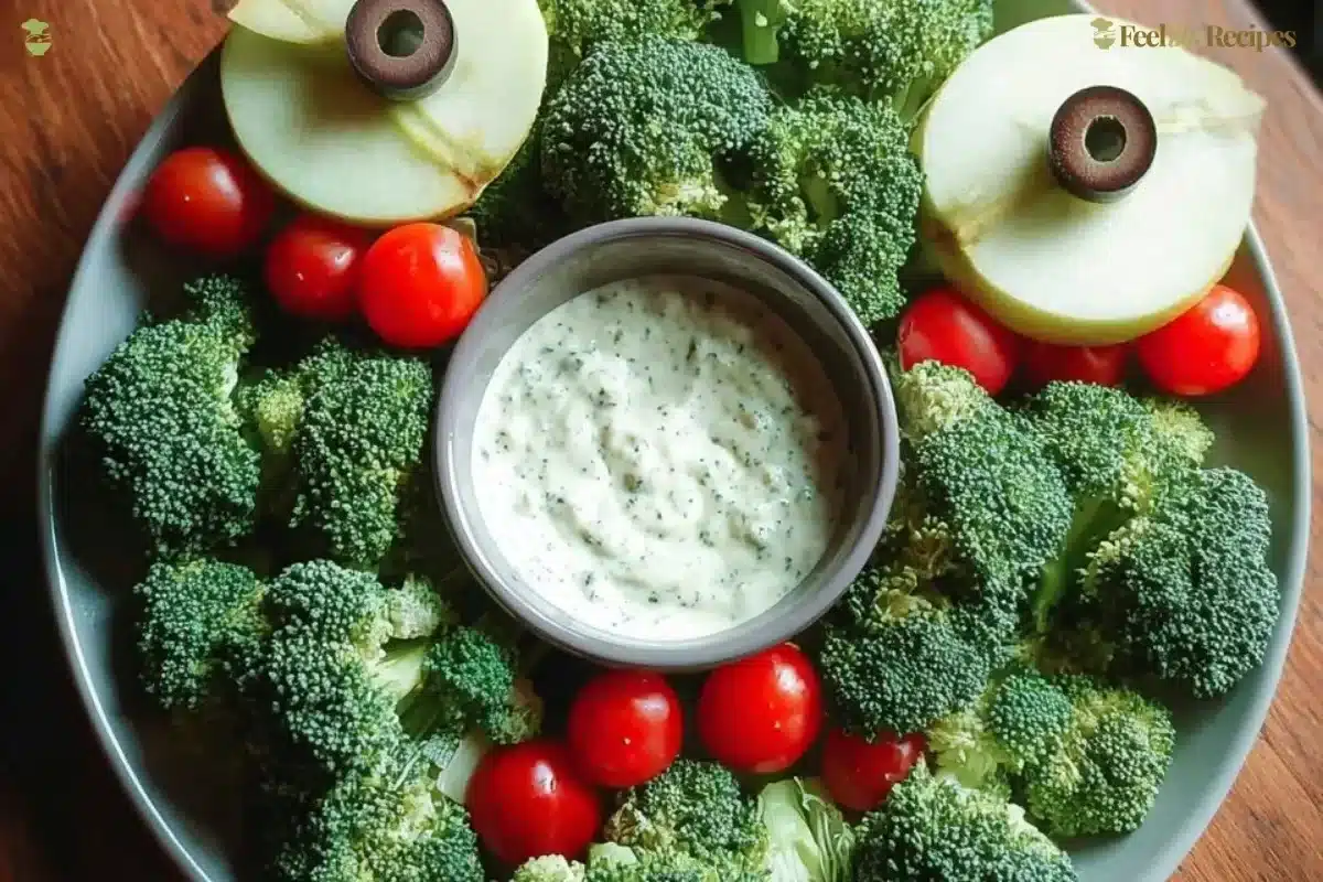 Nightmare Before Christmas themed veggie tray with wreath design for festive occasions