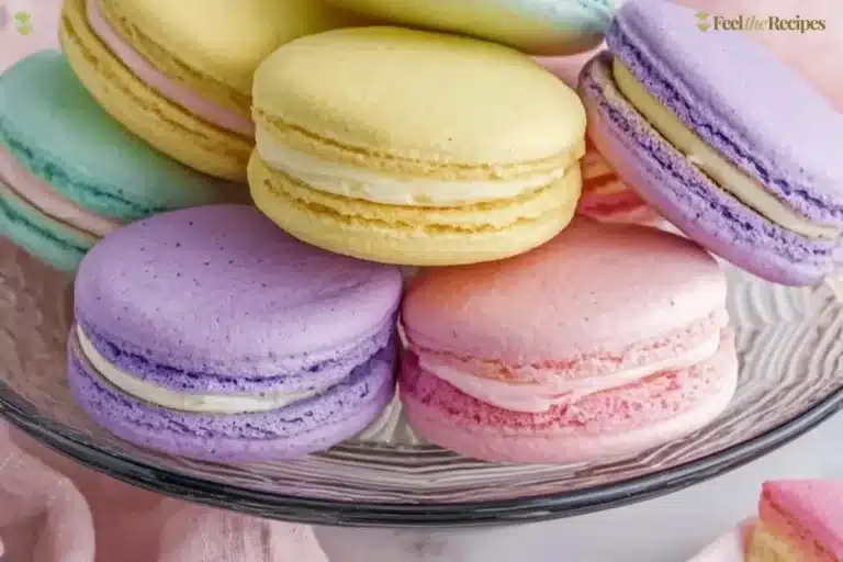 Colorful pastel sugar cookie sandwiches filled with creamy frosting