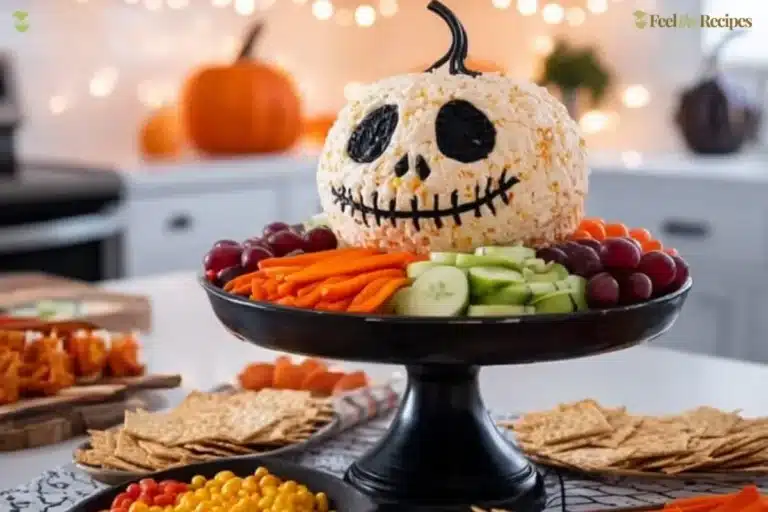 Spooky Skellington cheese ball appetizer for Halloween parties