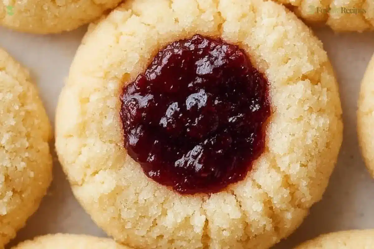 Delicious soft Christmas thumbprint cookies decorated with colorful icing.