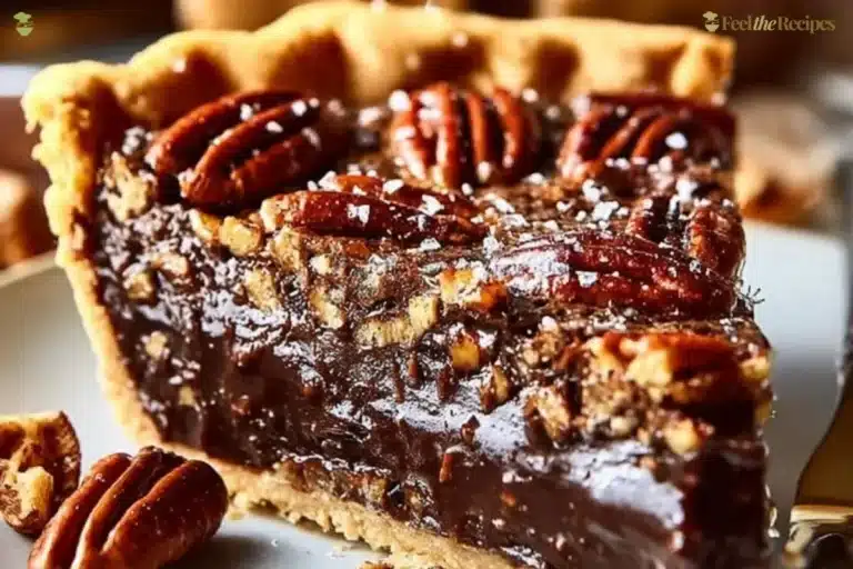 Delicious Texas chocolate pecan pie with rich chocolate and crunchy pecans