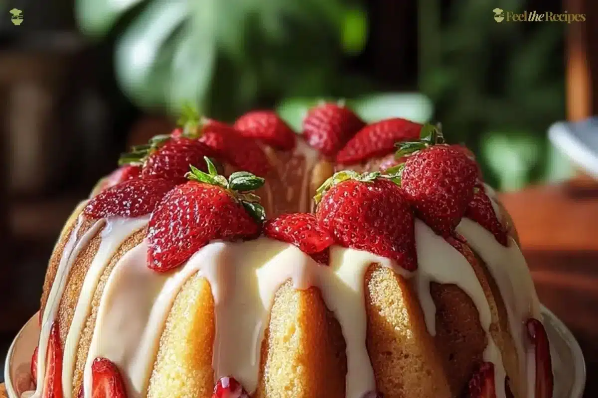 Delicious strawberry cream cheese pound cake slice on a plate