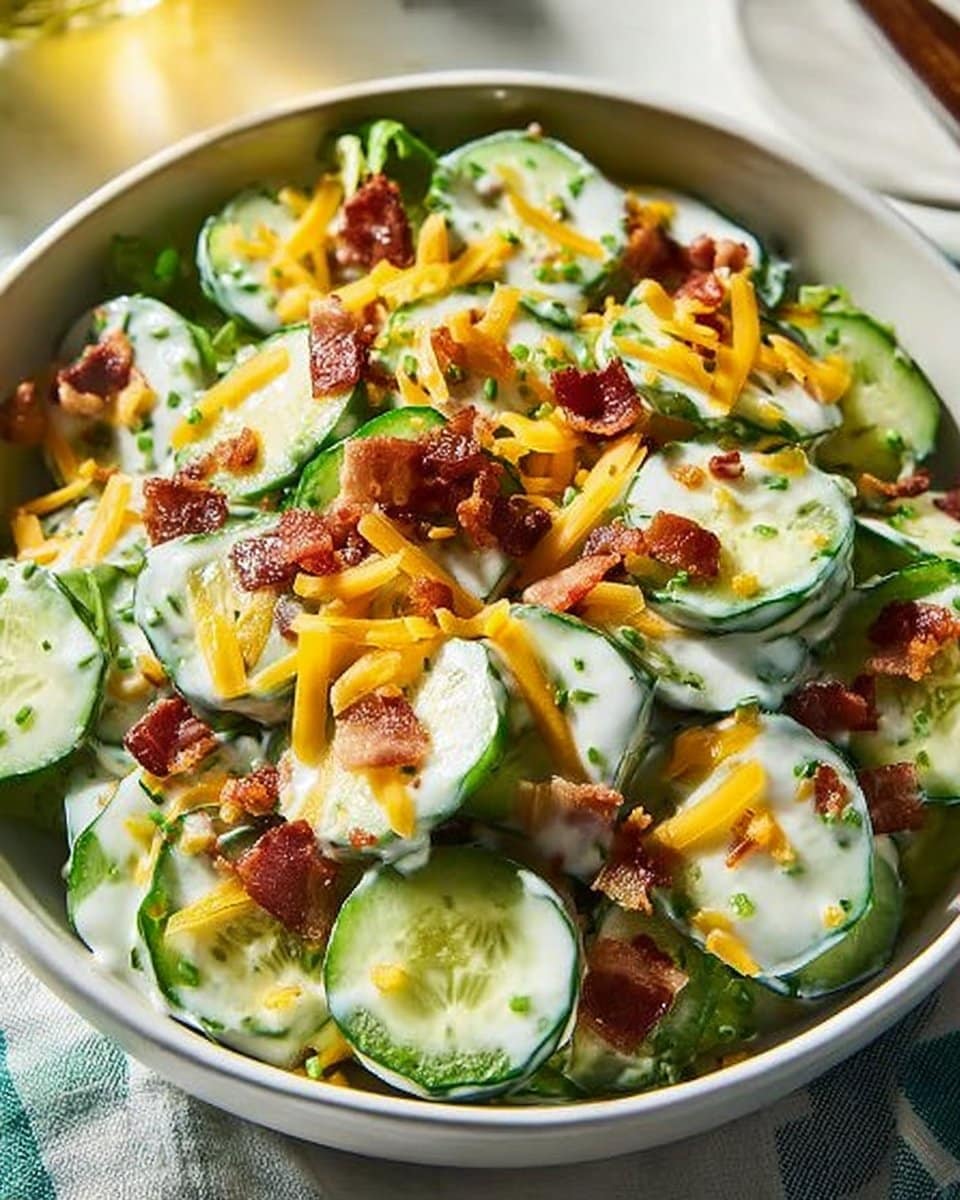Creamy Cucumber Salad with Bacon and Cheese