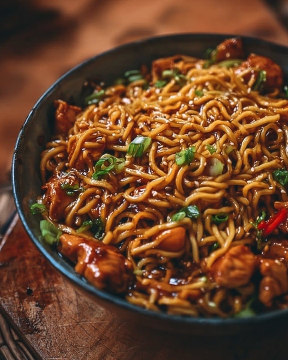 Sticky Garlic Chicken Noodles Recipe