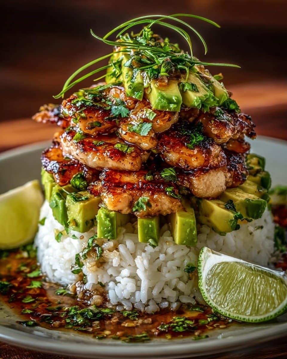 Tangy Honey Lime Chicken & Avocado Rice Stack That Delights