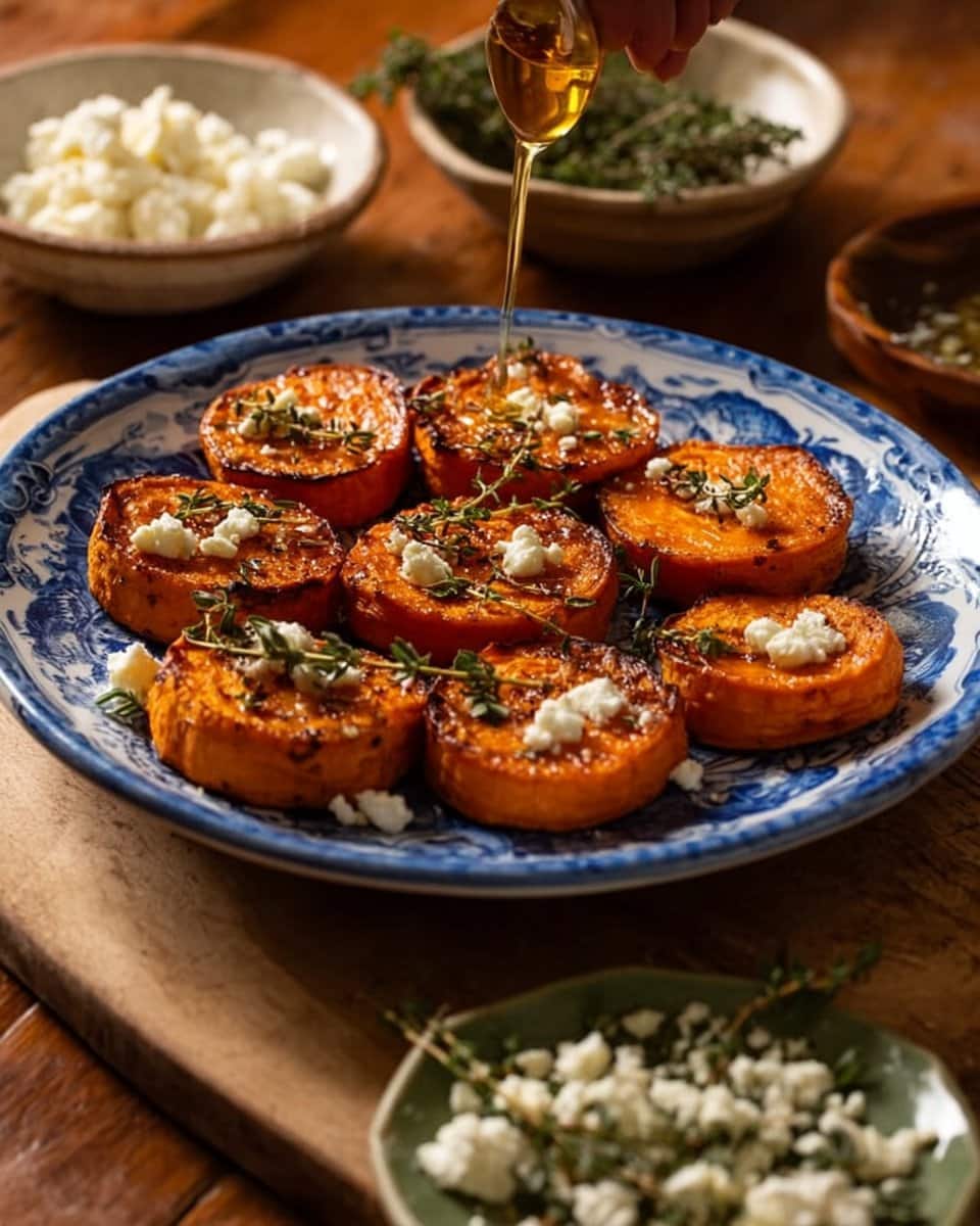 Roasted Sweet Potato Rounds with Honey & Feta