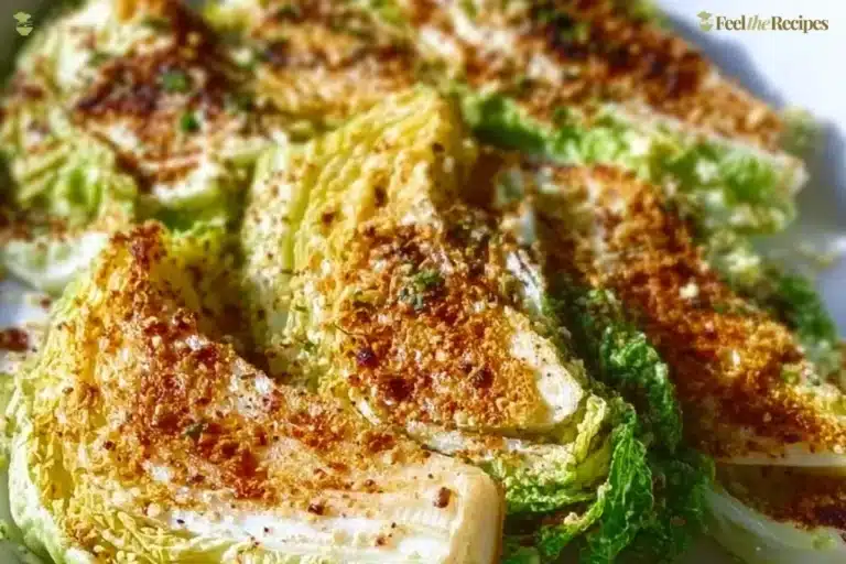 Air fryer cabbage wedges seasoned and cooked until crispy