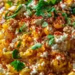 Bowl of colorful Mexican street corn salad with fresh ingredients