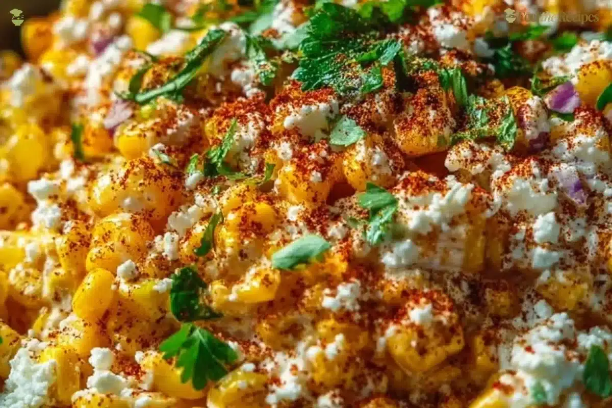 Bowl of colorful Mexican street corn salad with fresh ingredients