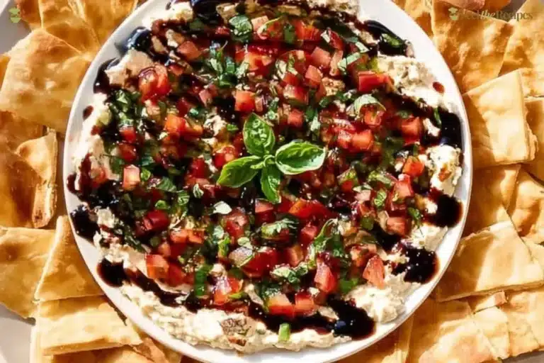 Delicious Bruschetta Dip served with toasted bread for dipping.