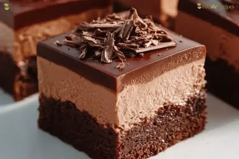 Delicious chocolate mousse brownies topped with creamy chocolate layer