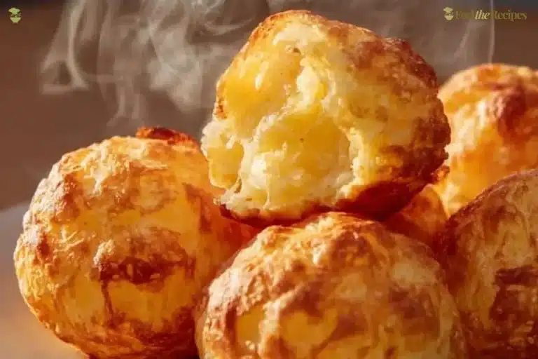 Crispy mashed potato cheese puffs golden and fluffy on a plate