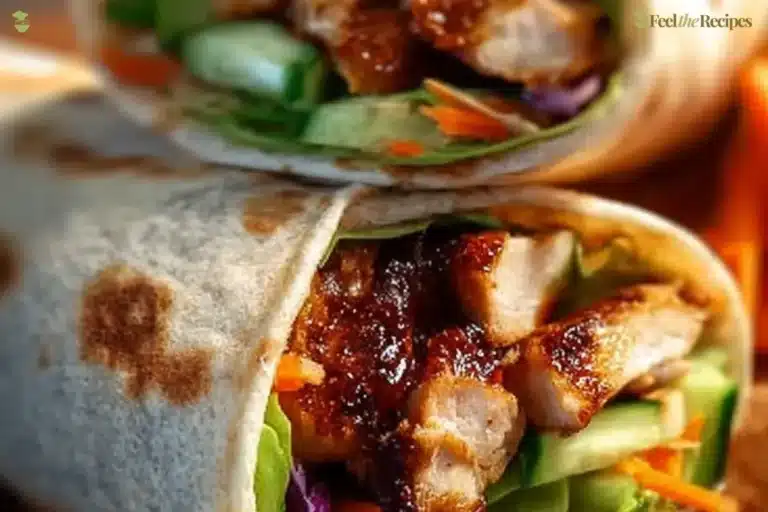 Customizable teriyaki chicken wrap on a plate with fresh ingredients.