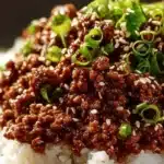 Korean Ground Beef Bowl with vegetables and rice served in a bowl