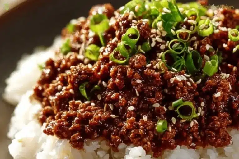 Korean Ground Beef Bowl with vegetables and rice served in a bowl