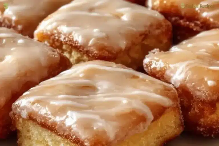 Delicious maple donut bars on a plate, resembling a bakery treat.