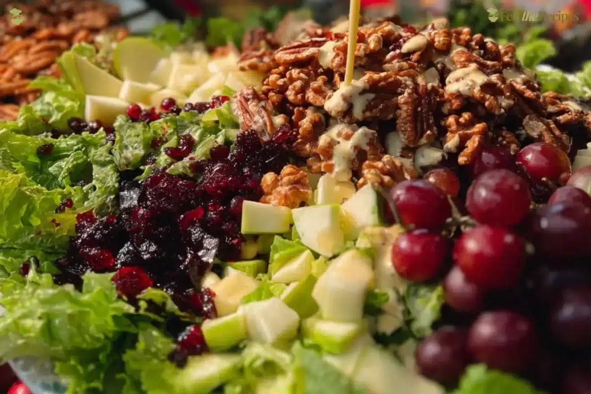 Bowl of Modern Waldorf Salad with apples, walnuts, and grapes