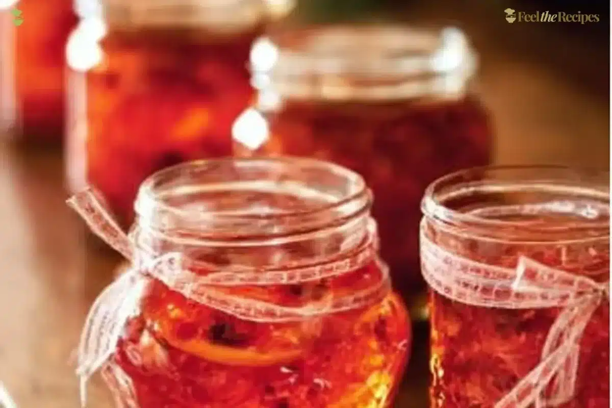 Delicious Orange Cranberry Christmas marmalade in a jar