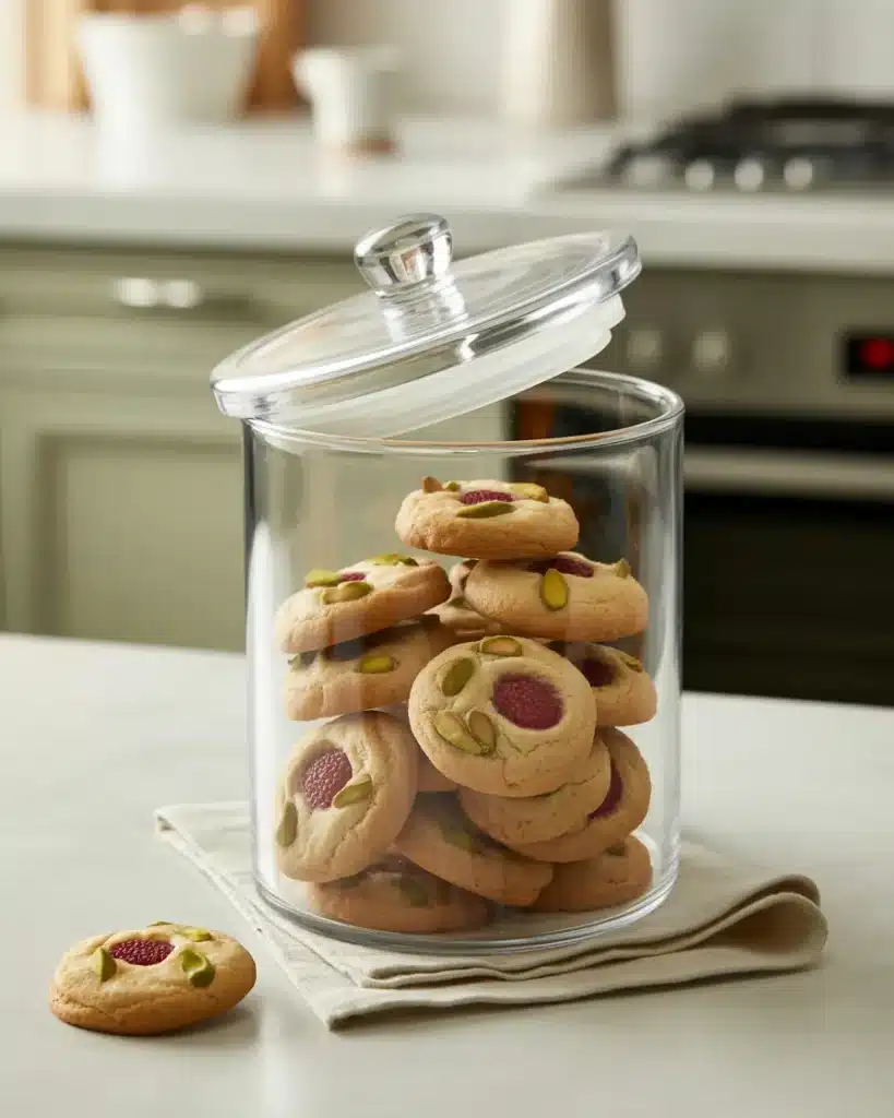 raspberry cookies in storage container