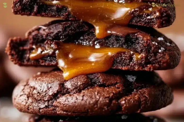 Delicious salted caramel chocolate cookies topped with sea salt flakes