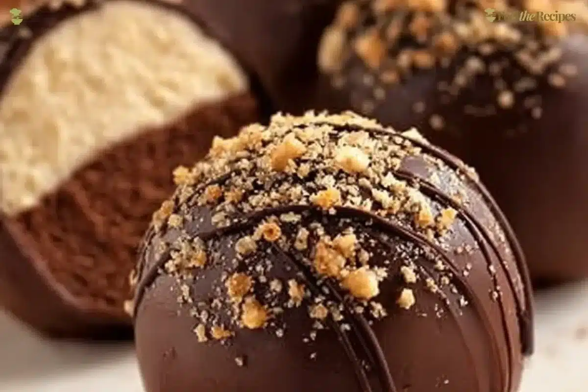 Delicious homemade tiramisu truffles drizzled with chocolate