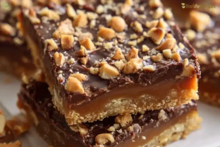 Homemade toffee bars with chocolate and nuts are a delicious treat.