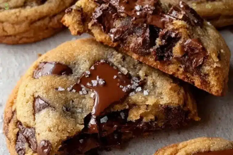 Ultra thick chocolate chip cookies with crispy edges and gooey centers