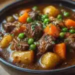 Hearty slow cooker beef stew with vegetables and tender beef chunks
