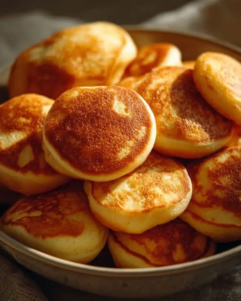 Breakfast pancake poppers served on a plate with syrup and berries