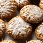 Brown Butter Iced Oatmeal Cookies on a plate, freshly baked and ready to enjoy.