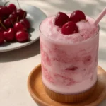 Vegan paleo cherry ice cream smoothie in a glass with fresh cherries