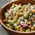 Chickpea Feta Avocado Salad with vibrant ingredients in a bowl